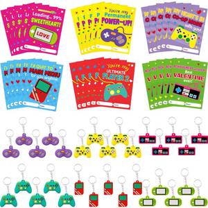 lot 1598 image: Fancy Land 30 Pack Valentines Gifts for Kids Classroom Video Game Silicone Keychains Kids Valentines Day Cards for School Classroom Exchange Gifts Party Favors