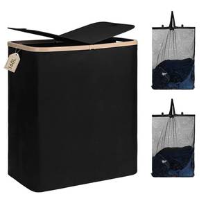 lot 1600 image: DOKEHOM 160L Double Laundry Basket with Removable Lid and Laundry Bags, Large Collapsible Laundry Hamper with 2 Sections (Black)