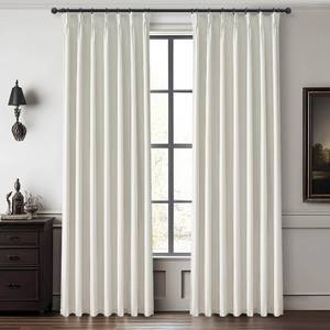 lot 1603 image: QJmydeco Beige White Linen Full Blackout Curtains 84 Inches Long, Viral Pinch Pleated Curtains with Hooks Thermal Insulated Boho Drapes for Living RoomBedroom Window Treatment (40 Wx84 Lx2 Panels)