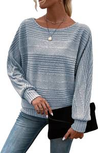 lot 1605 image: RICHSTORY Tops for Women Trendy Batwing Long Sleeve Shirts Casual Crewneck Pullover Sweater Fall Fashion Tunic Blouses Light Blue X-Large