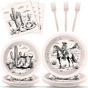 lot 1606 image: gisgfim 96Pcs Western Party Plates and Napkin Happy Cowgirl Party Supplies Wild West Tableware Dinnerware Set Western Themed Paper Dinner Dessert Plate Decoration Favors for 24 Guests