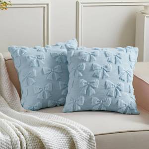 lot 1619 image: Mixweer Bow Pillow Covers Set of 2 Coquette Room Decor Cute Faux Fur Soft Bowknot Preppy Stuff Fluffy Plush Aesthetic Pillow Covers for Bed Sofa Couch, Fall Christmas Decor(18 x 18 Inch,Blue)