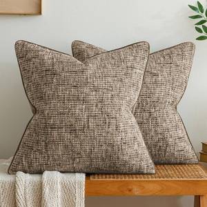 lot 1628 image: a moment Brown Reversible Pillow Covers 2 Pack - Farmhouse Chenille Throw Pillows, Neutral Textured Decorative Throw Pillow Covers with Border for Couch Sofa Bed (18x18 Inch, No Insert)