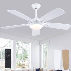 lot 1631 image: Kviflon Ceiling Fans with Lights and Remote, 46 Inch Modern Ceiling Fan with Light, White Ceiling Fans for Bedroom Living Room IndoorOutdoor, Reversible Quiet Motor, Dimmable LED Light, White