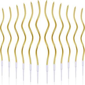 lot 1636 image: BBTO 6Pcs Twisted Birthday Candles Spiral Metallic Cupcake Thin Long Cake Candles with Holders for Birthday Wedding Party(Gold)