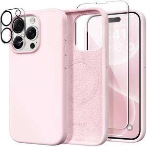 lot 1637 image: GONEZ Magnetic for iPhone 15 Pro Case, Compatible with MagSafe, Screen Protector  Camera Lens Protector, Silicone Shockproof Anti-Scratch Protective Phone Case 6.1 inch, Chalk Pink