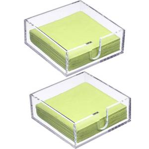 lot 1653 image: Acrylic Cocktail Napkin Holder for Table, Clear Beverage Napkin Holder Square Rectangle for Dinner, Kitchen, Bathroom, Restaurant, Bar (2 Pieces, 5.5 x 5.5 Inch)
