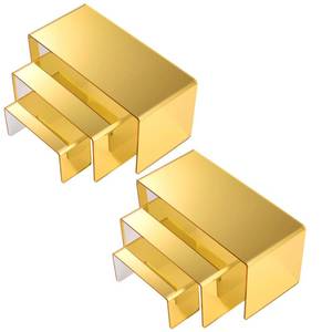 lot 1654 image: Chuangdi 2 Sets Acrylic Display Risers, Product Stand, Jewelry Display Riser Shelf Showcase Fixtures for Dessert Cupcake Candy Figure Treat Action Showcase (Gold,Large Set)