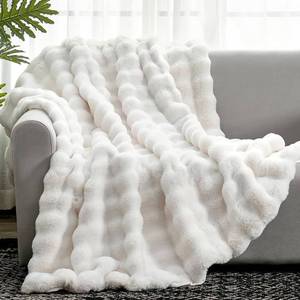 lot 1392 image: Cozy Bliss Faux Fur Throw Blanket for Couch, Fuzzy Soft Plush Thick Bubble Blanket for Sofa Bedroom Living Room,50  60 Inches WHITE