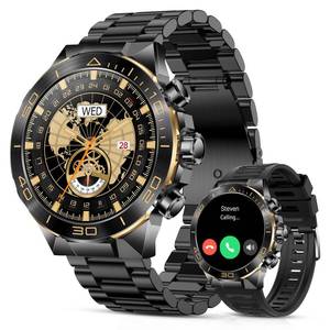 Smart Watch for Men Answer/Make Call for Android iPhone, 1.43 AMOLED HD Screen Mens Luxury Watch, 400mAh Heavy Duty Smartwatch Heart Rate Blood Oxygen Blood Pressure Sleep Monitor Pedometer, 2 Straps