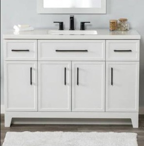 lot 8358 image: Style Selections Potter 48-in True White Single Sink Bathroom Vanity with White Cultured Marble Top (Fully Assembled)