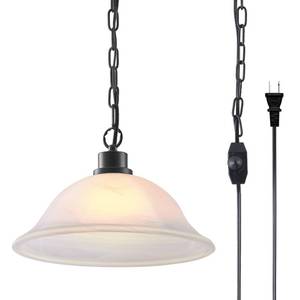 lot 8366 image: ANYLOVE Vintage Frosted Alabaster Plug in Pendant Light,12 Glass Shade,Black Chain,Adjustable Pendant Light,No Light Source,for Kitchen,Bedroom,Living Room