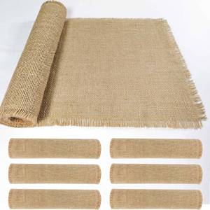lot 8369 image: 6 Pack 13 x 108 Inch Tassel Burlap Table Runners,Natural Rustic Jute Table Runner and Placemats Bulk for Western Wedding Table Decorations,Farmhouse Style Party,Holiday,Kitchen Table Decor Cover