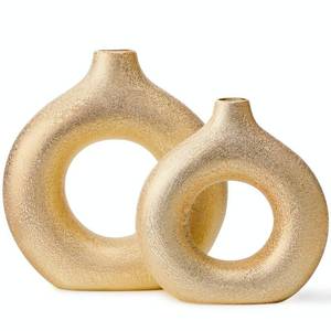 lot 8372 image: Modern Donut-Shaped Decorative Vases, Handmade Minimalist Boho ins Style, Modern Vase for Home Decor for Wedding Dinner Table Party Living Room Office Bedroom (Gold, Extra Large  Large)