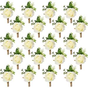 lot 8384 image: Sherr 36 Pcs Wedding Rose Boutonnieres for Men Wedding Groomsmen Artificial Corsage Groom Boutonniere Artificial Faux Flower for Prom Ceremony Party Rustic Marriage(White)