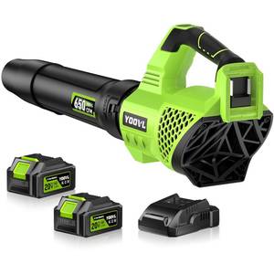 lot 8390 image: Leaf Blower Cordless, 650CFM Electric Leaf Blowers with 2 x 5.2Ah Batteries and Charger, 3 Speed Modes, 1 x Adjustable Shoulder Strap, Powerful Blowers for Lawn Care, Patio, Dust, Blowing Leaves