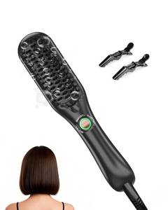 lot 8392 image: LANDOT Mini Hair Straightener Brush - Ionic Heated Straightening Brush for Frizz-Free & Smooth Styling, Compact Lightweight Dual Voltage Travel Flat Iron Comb for Medium Short Hair, Black