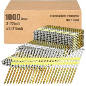 lot 8406 image: Therwen 1000 Count 3-12 Inch x 0.131 Inch Framing Nails, 21 Degree, Flat D Head, Galvanized, Ring Shank, Plastic Row Fixed, 21 Degree Framing Nails for Use in All Pressure Treated Lumber