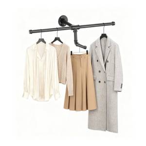 lot 8416 image: 18 Inch Industrial Pipe Floating Clothes Rack,Wall Mounted Black Heavy Duty Iron Rustic Clothing Rod,Detachable Garment Bar,Multi-purpose Hanging Rod for Closet Storage,Black