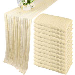 lot 8434 image: Fivenl 12 Pack Cheesecloth Table Runner 35x72 Inch Boho Gauze Table Runner Rustic Cheese Cloth Long Table Runner Romantic Table Runner for Wedding Bridal Shower Birthday Party Table Decor (Beige)