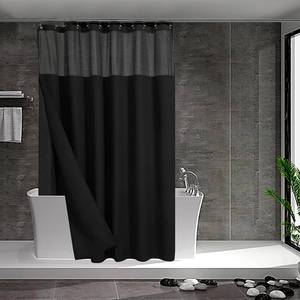 lot 8436 image: N&Y HOME Waffle Weave Shower Curtain with Snap-in Fabric Liner & 12 Black Hooks Set - Hotel Style, Water-Repellent & Washable, Mesh Top Window - 71x72, Black