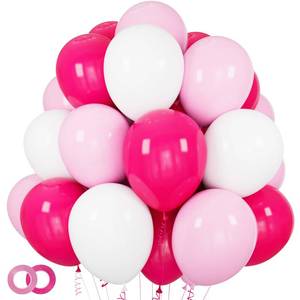 lot 8437 image: Pink White Balloons 100pcs 12 inch Hot Pink Pastel Pink White Balloons with 2 Ribbon for Mothers Day Valentines Day Girls Womans Birthday Bridal Shower Wedding Party Decorations