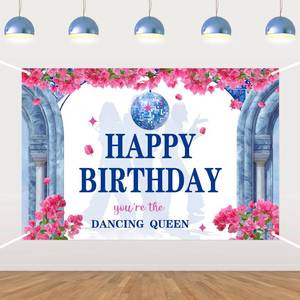 lot 8438 image: Dancing Queen Birthday Party Backdrop,Blue and White Greece Themed Disco Party Decor, Vinyl Material for Greece Dancing Queen Birthday 70s Disco Decor Party Supplies