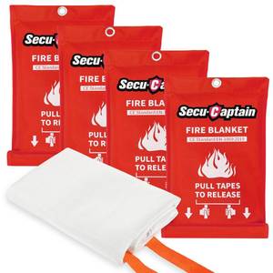 lot 8442 image: SecuCaptain Emergency Fire Blanket for Home and Kitchen - 4 Pack 40x40 Flame Suppression Fiberglass Fire Blankets for House Camping Car Office Warehouse Survival Safety