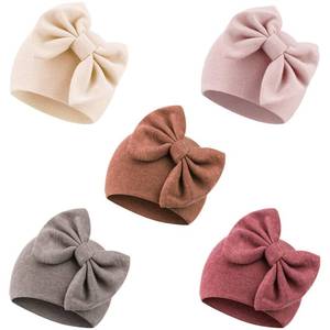lot 8443 image: BQUBO Newborn Baby Girls Hats Hospital Hat Baby Cotton Beanie Infant Big Bow Hats for 0-6 Months