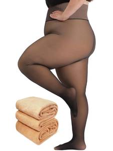 lot 8445 image: Amzshe Plus Size Fleece Lined Tights Women, Control Top Thermal Tights for Women, Fake Translucent Winter Warm Tights XL