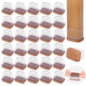 lot 8460 image: Small Rectangle Silicone Chair Leg Caps with Felt Pads, 32PCS Rectangular Clear Chair Leg Floor Protectors for Hardwood Floors, Chair Leg Covers to Protect Floors, Fit Length 0.9-1.3 Width 0.6-0.8