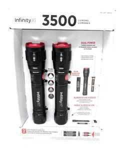 lot 8461 image: Infinity X1 3500 Lumen Dual Power Flashlight 2-Pack �� High-Performance LED, Rechargeable or Alkaline Powered, 4 Light Modes, USB-C Charging, Includes Batteries and Cables