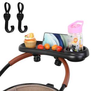 lot 8475 image: Stroller Snack Tray, 3 in 1 Stroller Cup Holder with Phone Holder and 2 Pack Love Heart Hangers Stroller Tray Attachment for Baby Toddler Kids