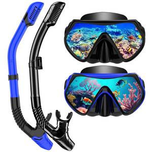 lot 8487 image: Snorkeling Gear for Adults, Dry-Top Snorkel Set Scuba Diving mask, 180°Panoramic Wide View Professional Snorkeling Gear Breathing Freely Snorkel Mask (BlueBlack)