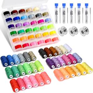lot 8489 image: 125 Pcs Sewing Thread Kit, 36 Assorted Colors Machine Threads with Spools, 400 Yards Prewound Bobbins Set with 50 Machine Needles (709, 7511, 9014, 10016 11018) for Universal Sewing Machines Use
