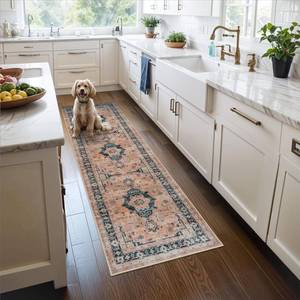 lot 8492 image: Hallway Washable Runner Rug - 2x7 Kitchen Rugs Entryway Rug Runner Vintage Soft Floor Mat Non Slip Indoor Farmhouse Carpet for Bathroom Living Room Bedroom (2 X 7, Orange)