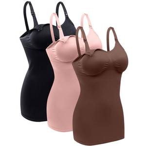 lot 8497 image: Womens Nursing Tank Tops Built in Bra for Breastfeeding Maternity Camisole Brasieres Color Black Brown Pink M