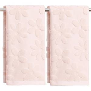 lot 8498 image: Artoid Mode 2 Pcs Pink 3D Floral Jacquard Spring Hand Towels for Bathroom, 100% Cotton Soft Absorbent Bathroom Decor Towels, 13.7 x 29.5 Inch