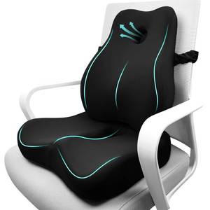 lot 8502 image: JIPORIER Seat Cushion & Lumbar Support Pillow Set for Office Chair, Ergonomic Pillow for Sciatica Pain Relief, Memory Foam Back Support Pillow & Chair Cushion for Car seat, Desk Chair (Black)