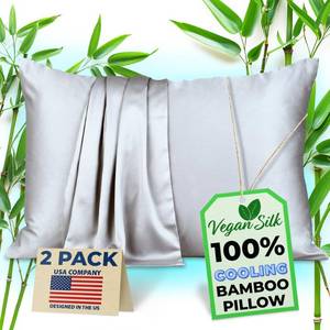 lot 8511 image: Pillow Cases - 100% Viscose Derived from Bamboo - Cooling Pillowcase - Standard Size, Silver Gray, Set of 2 Zippered - for Hot Sleepers - Soft Pillow Covers - by Vegan Silk