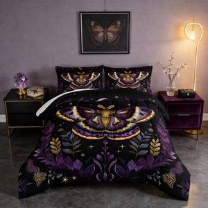 lot 8519 image: UEVBF Gothic Bedding Moth Comforter Sets Twin Size,Bohemian Vegetation Leaf Flash Bedding for Kids Room Decor with 2 Pillowcases.