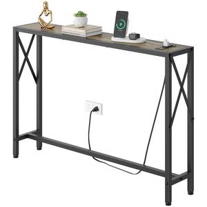 lot 8527 image: Gewudraw 41.7 Console Table, Narrow Behind The Couch Table with Outlet, Industrial Skinny Sofa Table for Hallway, Entryway, Living Room,Walnut