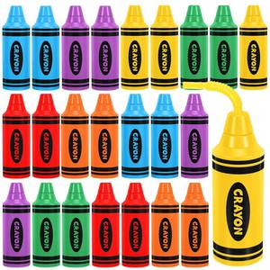 lot 8528 image: Tanlade 24 Pcs Back to School Gifts Crayon Plastic Cups with Lids Straws 10 oz Crayon Tumbler Cups Shaped Fun Classroom Party Gifts Birthday First Day of School Party Favors