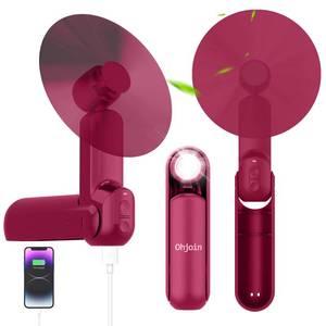 lot 8545 image: Ohjoin 4 IN 1 Portable Mini Handheld Fan,Personal Foldable Pocket Travel Fan,Small Hand Fan for Face Lash,USB Rechargeable,Summer Concerts, Birthday Gifts for Women Mom (Red)