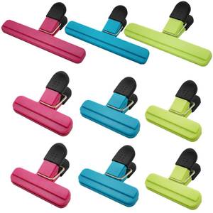 lot 8556 image: Chip Bag Clips 9pcs Air Tight, Heavy Duty, Sturdy Plastic Clips for Food Storage Assorted Sizes Food Bag Clips for Kitchen Snacks