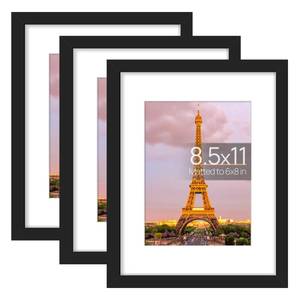 lot 8561 image: upsimples 8.5x11 Picture Frame Set of 3, Made of High Definition Glass for 6x8 with Mat or 8.5x11 Without Mat, Wall and Tabletop Display Photo Frames, Black