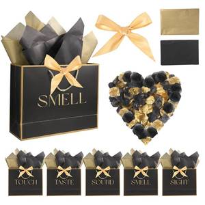 lot 8564 image: BHHQHH 5 Senses Gift Bags for Him Her Five Senses Gift Bags with Ribbon Handles Tissue Paper Petals Black Gift Bag for Birthday Anniversary,Wedding,Valentines Day