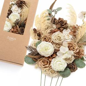 lot 8566 image: Lings moment Fake Flowers Box, Faux Pampas Artificial Gardenia Foam Roses Silk Peony for Centerpieces Bouquet Wedding Floral Arrangements Bridal Shower Party, Earth Brown & Tawny Beige, Deluxe Combo