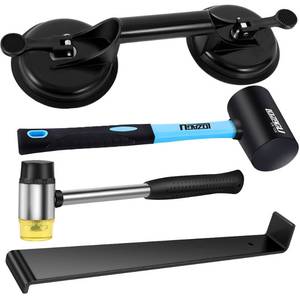 lot 8570 image: LOZAGU 4-Piece Floor Gap Fixer Tool Set with Aluminium Suction Cup &amp Rubber Mallet Hammer, Fixer Tool for Laminate Floor Gap Repair��Do not use on scraped or uneven floors (4-PIECE)