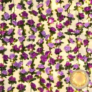 lot 8579 image: BLEUM CADE 5Pcs 41Ft Flower Garland Artificial Rose Vines with 32.8Ft String Lights, Cute Fake Hanging Flower Vines Floral Garland Decorations for Wedding Party Wall Room Decor Aesthetic
